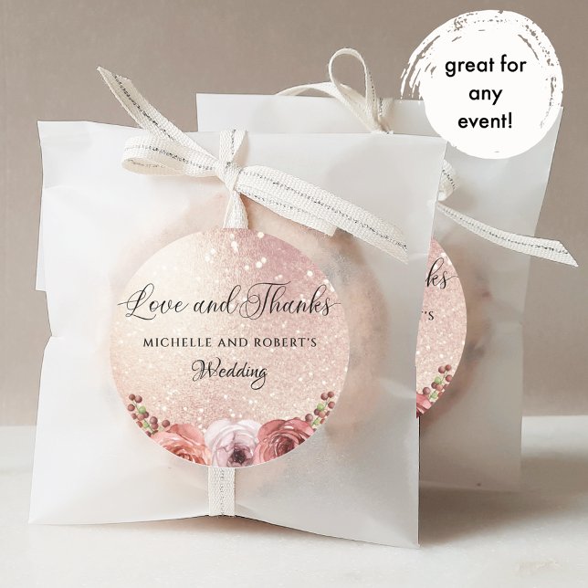 Any Event, Love and Thanks, Rose Gold Blush Floral Square Sticker (Creator Uploaded)
