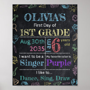 Any Grade Custom Chalkboard First Day Of School Poster