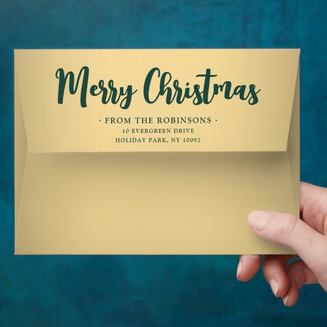 Any Greeting Return Address Green & Gold Christmas Envelope (Hand)