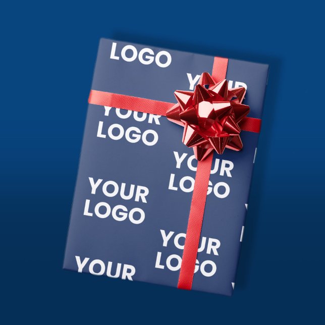 Any Image or Business Logo Editable Dark Navy Blue Wrapping Paper (Creator Uploaded)