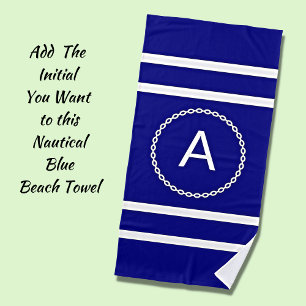 Any Initial Letter, White Chain Circle on Blue     Beach Towel