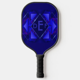 Any Initial Monogram Letter Blue Geometric Diamond Pickleball Paddle