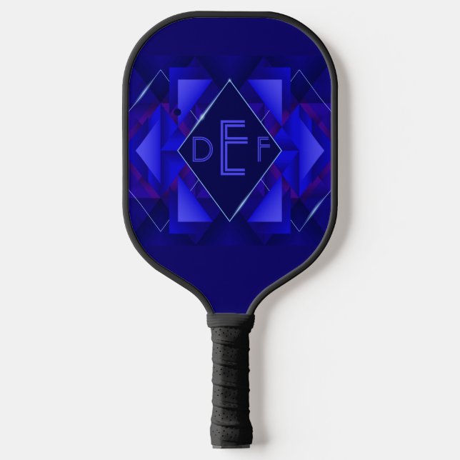 Any Initial Monogram Letter Blue Geometric Diamond Pickleball Paddle (Front)