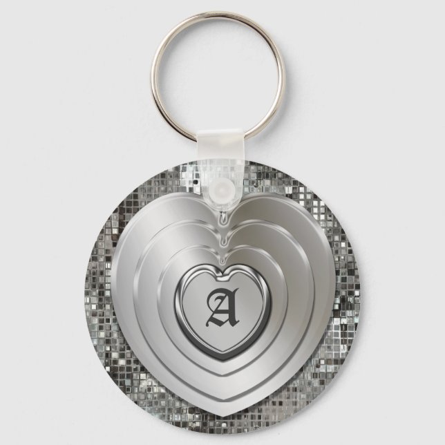 Any Initial Silver Hearts Keychain (Front)