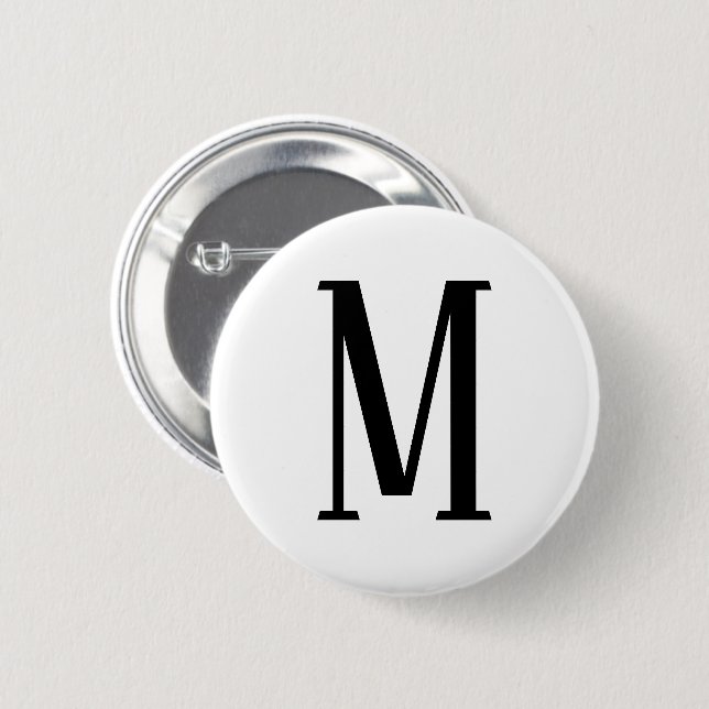 Any Letter | Black & White or DIY Colours  6 Cm Round Badge (Front & Back)