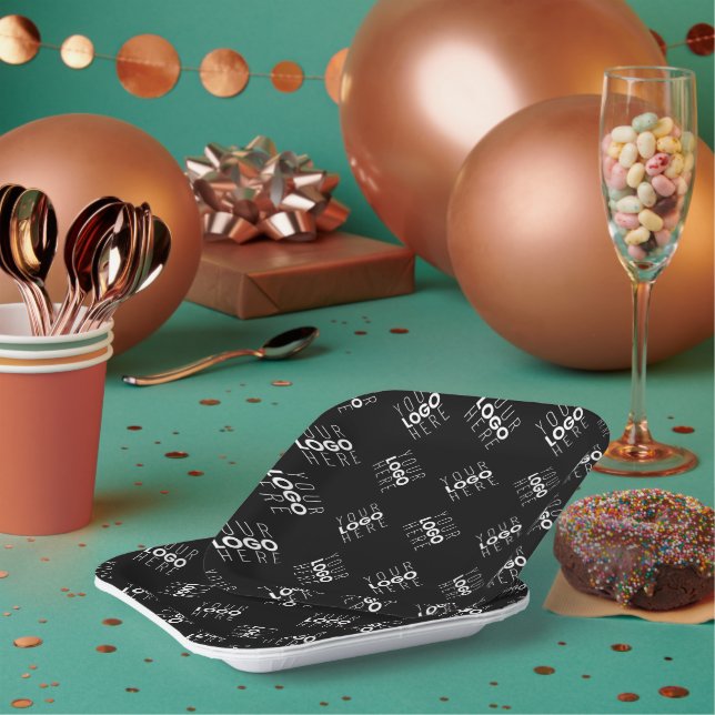 Any Logo or Uploaded Image | Scattered Pattern  Paper Plate (Multi)
