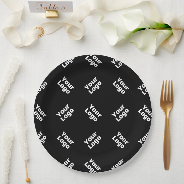 Any Logo or Uploaded Image | Scattered Pattern  Paper Plate (Wedding)
