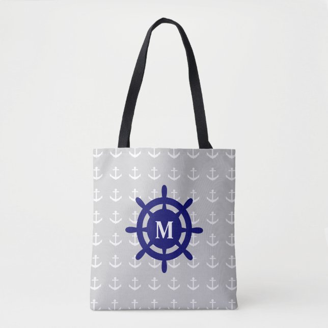 Any Monogram Nautical Anchor Tote Bag (Front)
