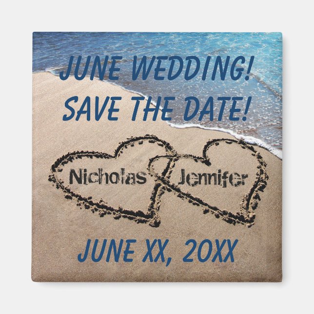Any Month Wedding, Hearts In Sand Save Date Magnet (Front)