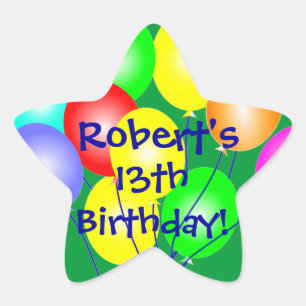 Any Name & Age Colourful Birthday Balloons Sticker