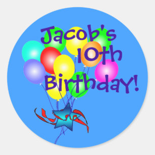 Any Name & Age Fun Birthday Balloons Stickers