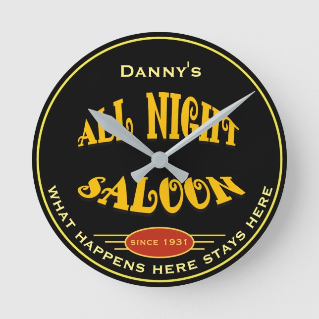 Any Name All Night Saloon Bar Theme - Round Clock (Front)
