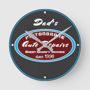 Any Name Auto Repairs Funny Grumpy Service Round Clock