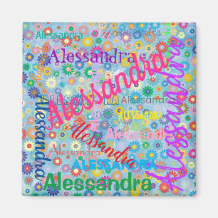 Any Name Collage with Flowers Magnet