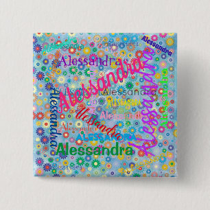 Any Name Collage with Flowers Personalised Button