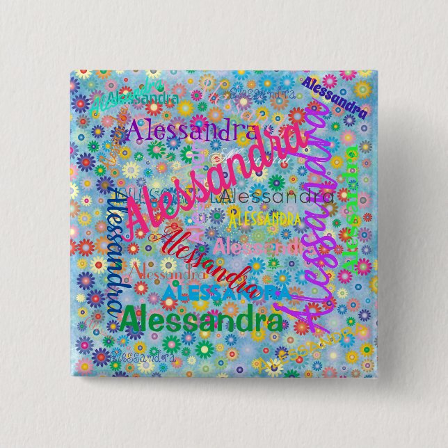 Any Name Collage with Flowers Personalised Button (Front)