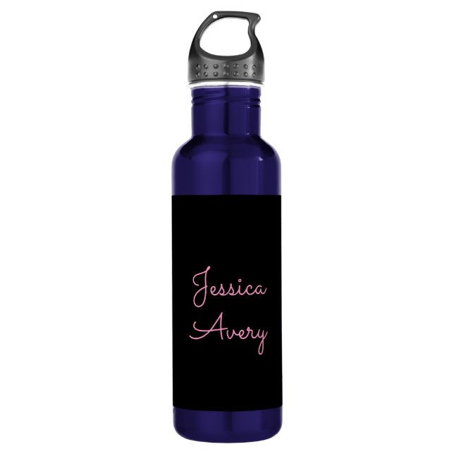 Any Name | Cool Editable Pink Script on Black 710 Ml Water Bottle (Front)