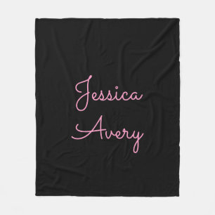 Any Name   Cool Editable Pink Script on Black Fleece Blanket