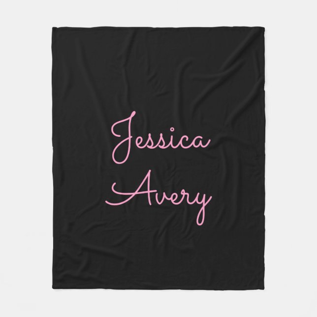 Any Name | Cool Editable Pink Script on Black Fleece Blanket (Front)