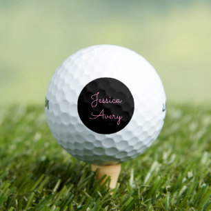 Any Name Cool Editable Pink Script on Black Golf Balls