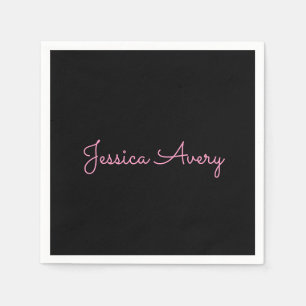 Any Name   Cool Editable Pink Script on Black Napkin