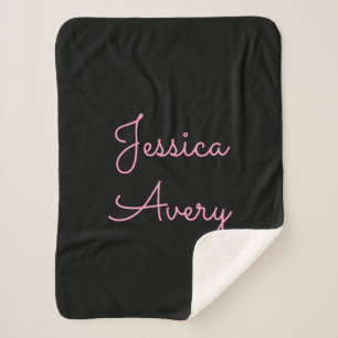 Any Name   Cool Editable Pink Script on Black Sherpa Blanket