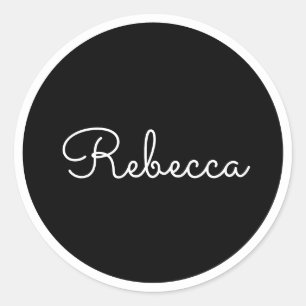 Any Name   Cool Editable White Script & Border Classic Round Sticker