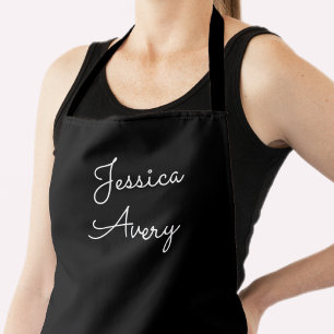 Any Name Cool Editable White Script on Black Apron