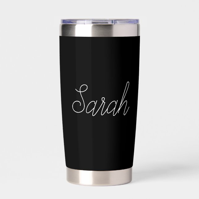 Any Name | Cool Editable White Script on Black Insulated Tumbler (Front)