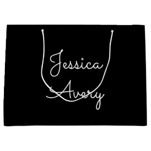 Any Name   Cool Editable White Script on Black Large Gift Bag
