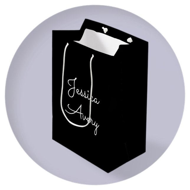 Any Name | Cool Editable White Script on Black Medium Gift Bag (Creator Uploaded)