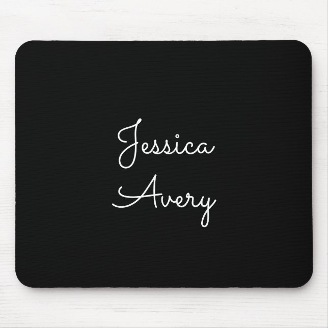 Any Name | Cool Editable White Script on Black Mouse Pad (Front)