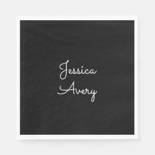 Any Name Cool Editable White Script on Black Napkin