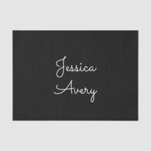 Any Name Cool Editable White Script on Black Tissue Paper