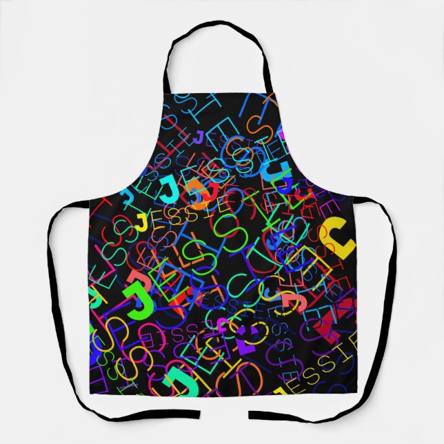 Any Name Customisable Bright Colours & Black Apron (Front)