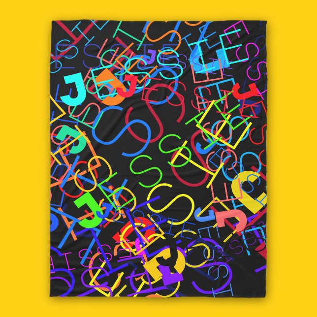Any Name Customisable Bright Colours & Black Fleece Blanket (Creator Uploaded)