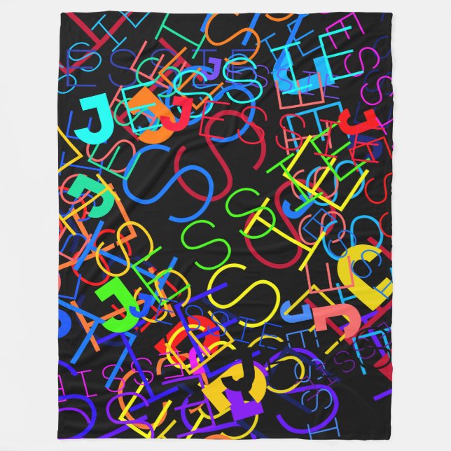 Any Name Customisable Bright Colours & Black Fleece Blanket (Front)