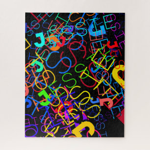 Any Name Customisable Bright Colours & Black Jigsaw Puzzle