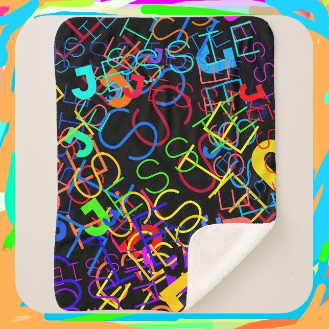 Any Name Customisable Bright Colours & Black Sherpa Blanket (Creator Uploaded)