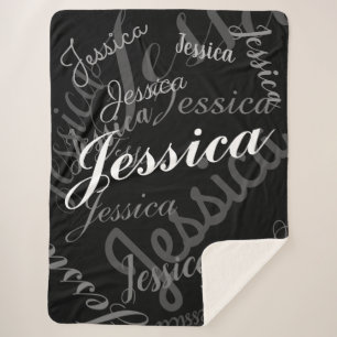 Any Name Customisable Creative Black Grey & White Sherpa Blanket