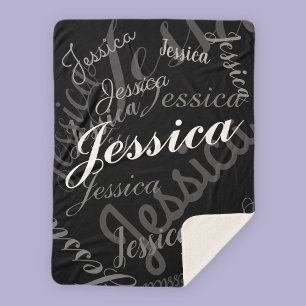 Any Name Customisable Creative Black Grey & White Sherpa Blanket