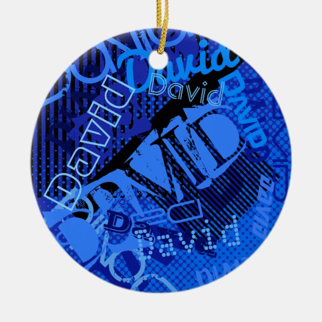 Any Name Customisable Creative Blue Ceramic Ornament (Front)