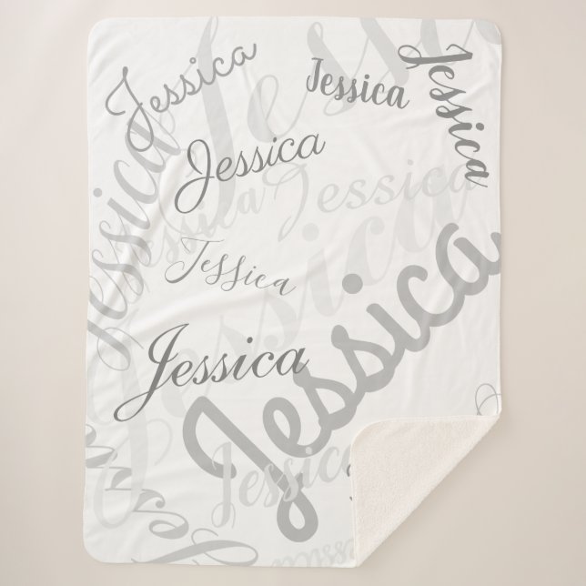 Any Name Customisable Creative Grey & White Sherpa Blanket (Front)