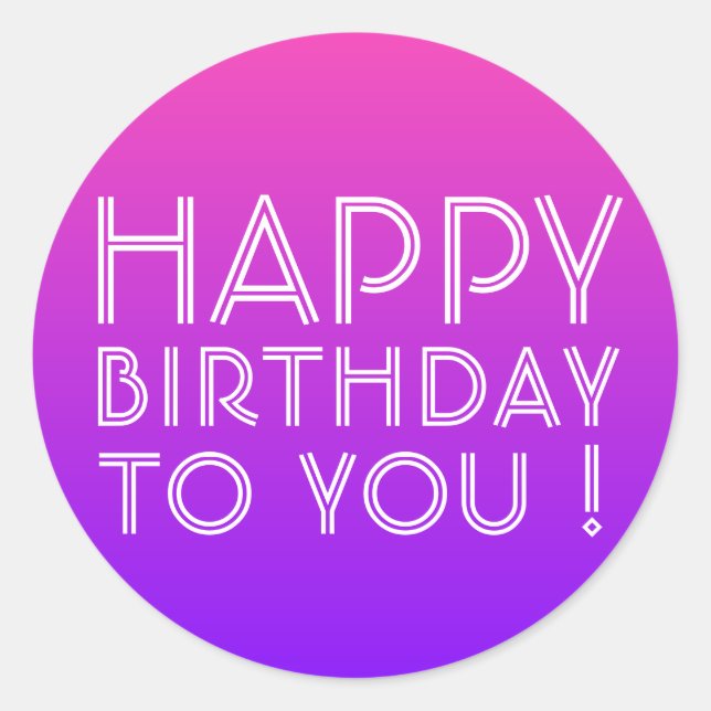 Any Name Editable Happy Birthday Pink Purple Ombre Classic Round Sticker (Front)