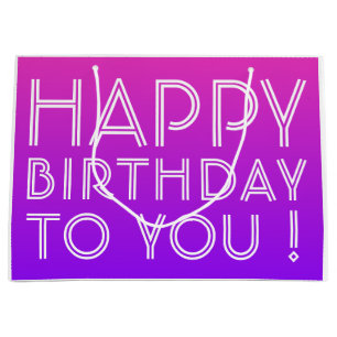 Any Name Editable Happy Birthday Pink Purple Ombre Large Gift Bag