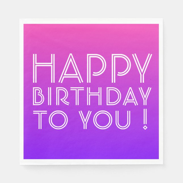 Any Name Editable Happy Birthday Pink Purple Ombre Napkin (Front)
