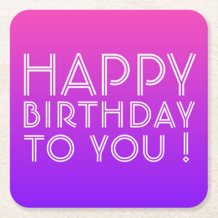 Any Name Editable Happy Birthday Pink Purple Ombre Square Paper Coaster