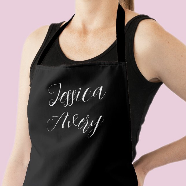 Any Name | Elegant Editable White Script on Black Apron (Creator Uploaded)