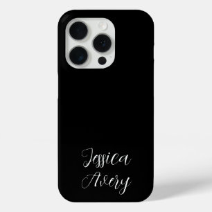 Any Name   Elegant Editable White Script on Black iPhone 15 Pro Case