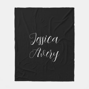 Any Name   Elegant Editable White Script on Black Fleece Blanket